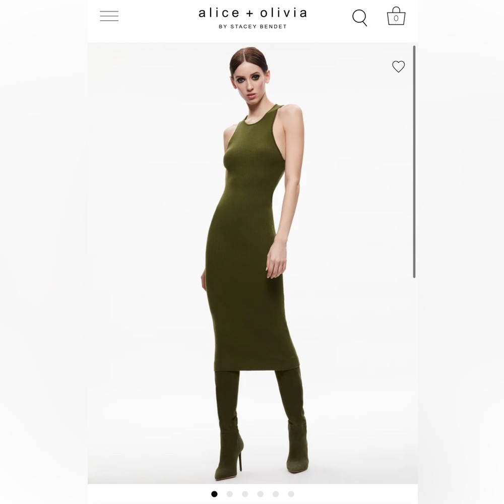 Alice + Olivia Green Ribbed Sheath Midi Dress